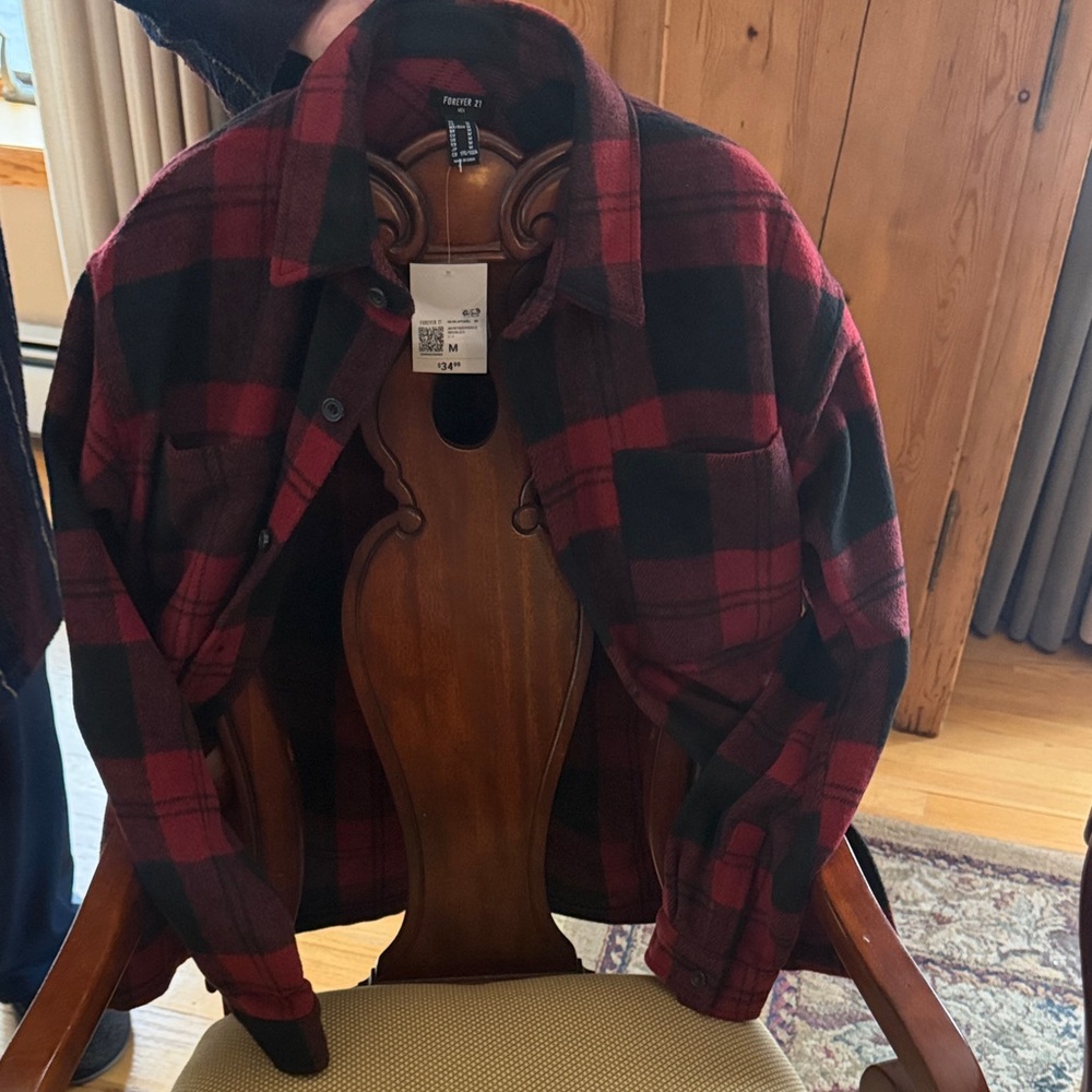 Forever 21 Red and Black Plaid Shirt Jacket